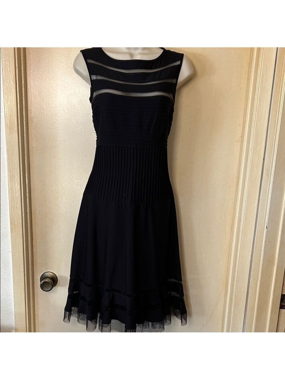 Tadashi Shoji Black Sheer Panel Midi Dress size XS
